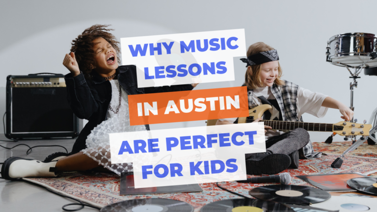two kids experimenting with various music during a music lesson in Austin